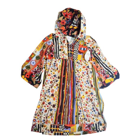 Handmade Boutique Art to Wear Girls Hooded Dress Size 8 Boho Flare Sleeves